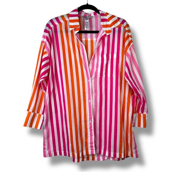 Beach Riot Sunset Stripes Alexa Button Down Cotton Swim Cover Up Top S/M - Picture 4 of 10